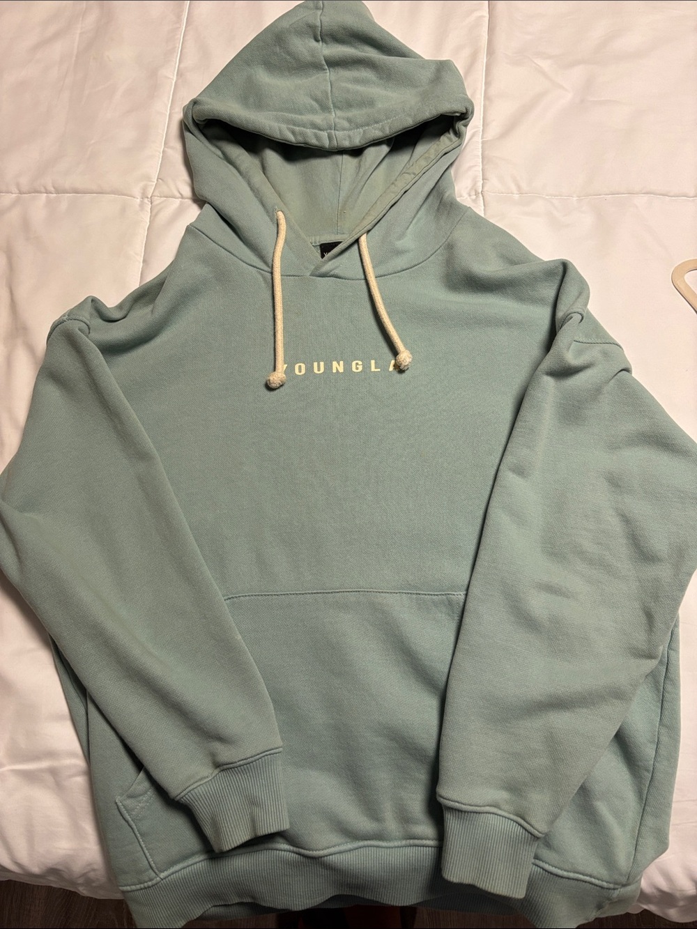 YoungLA Men’s Teal/Sage Green Hoodie with Cream Drawstrings